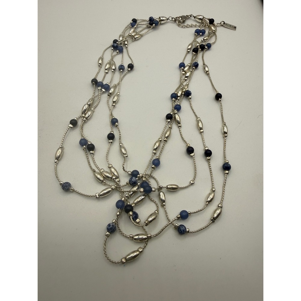 Liz & Co Multi Strand Necklace Silver Tone Blue Beaded Layered Boho Jewelry